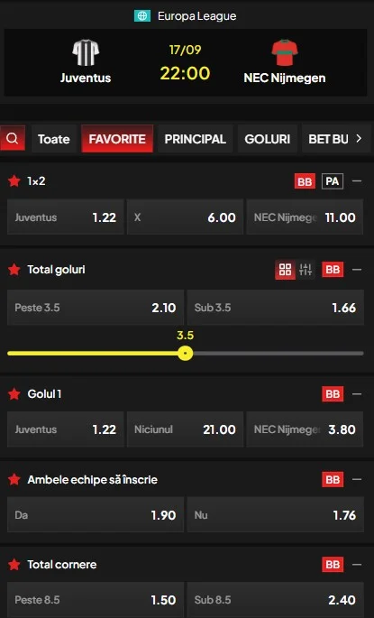 Cote pariuri Juventus vs Nijmegen