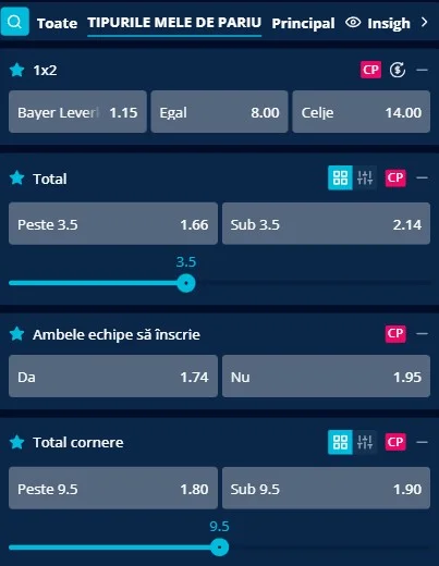 Cote pariuri Leverkusen vs Celje
