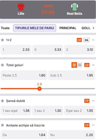 Cote pariuri Lille vs Betis