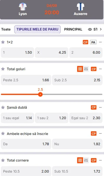 Cote pariuri Lyon vs Auxerre