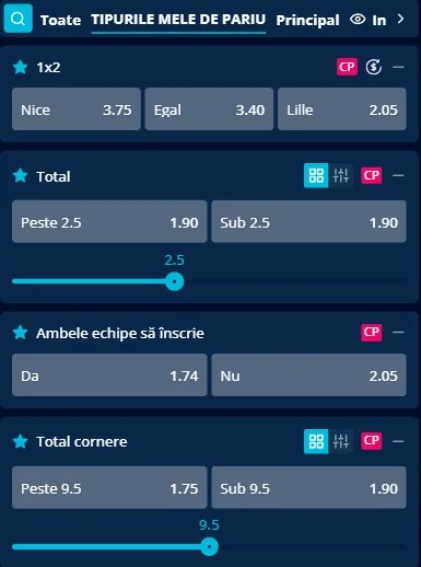 Cote pariuri Nice - Lille