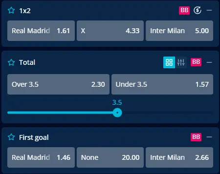 Oferta de cote în Real Madrid - Inter la Mr Bit