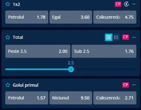 Oferta de cote pariuri Petrolul Ploiești - Csikszereda la Mr Bit