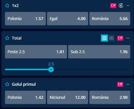 Oferta de cote pariuri Polonia - România la Mr Bit