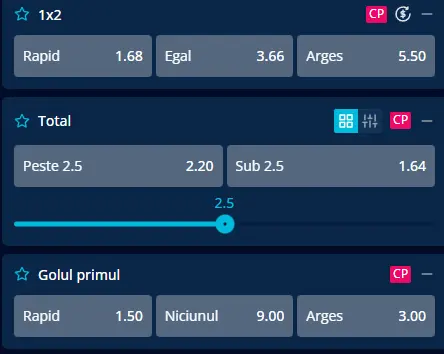 Oferta de cote pariuri Rapid București vs FC Argeș, la Mr Bit