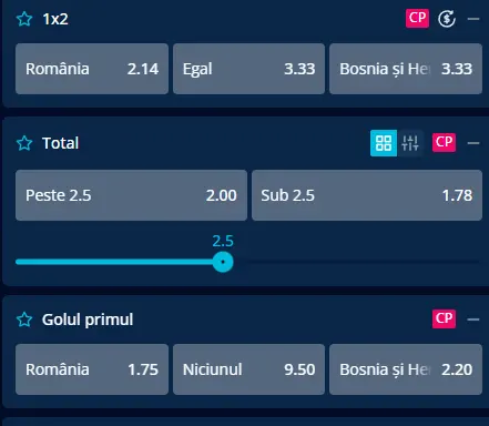 Oferta de cote pariuri România vs Bosnia la Mr Bit