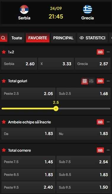 Cote pariuri Serbia vs Grecia