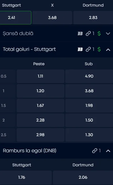 Cote pariuri Stuttgart - Dortmund