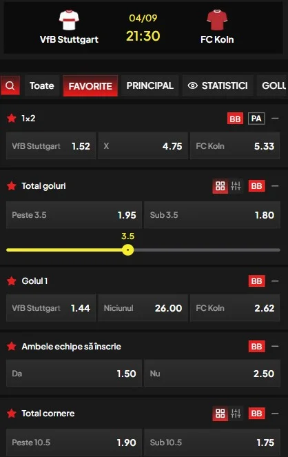Cote pariuri Stuttgart vs FC Koln