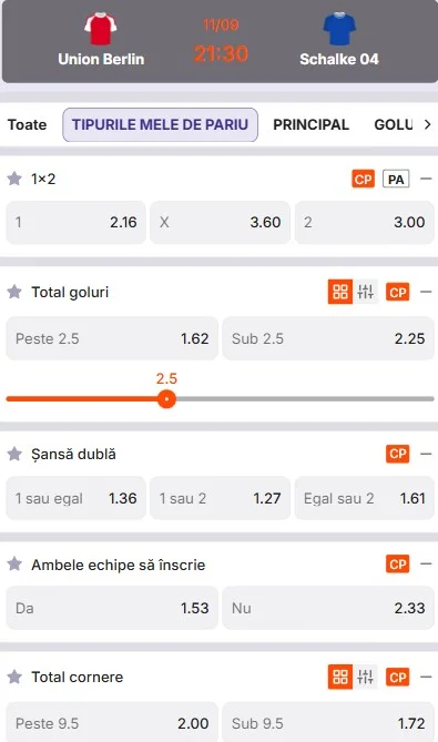 Cote pariuri Union Berlin vs Schalke 04