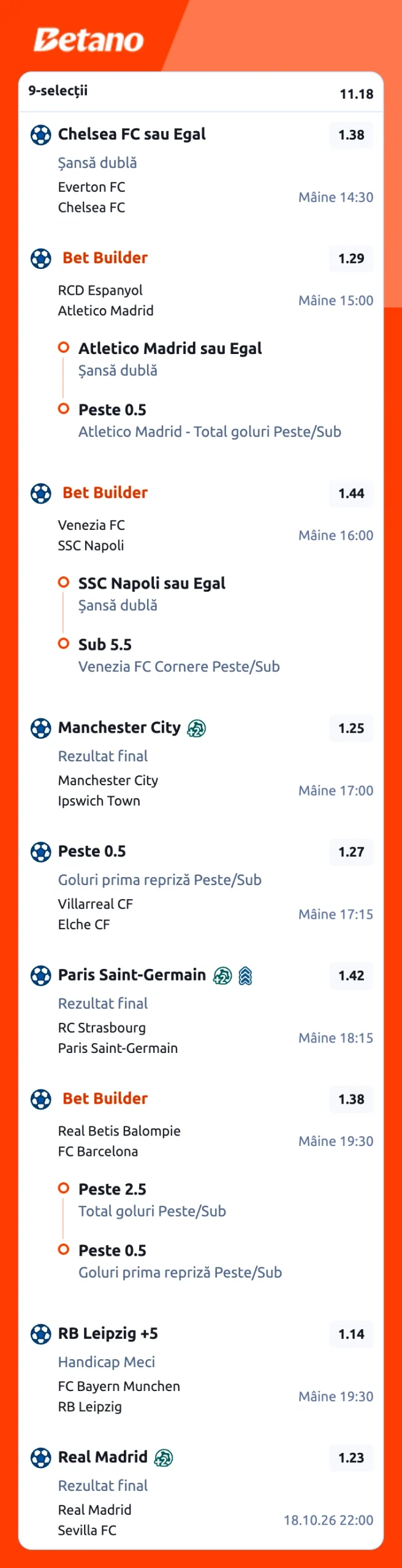 Biletul de weekend la Betano din fotbal, 17-18 octombrie 2026. Probleme de lot pentru adversara lui PSG