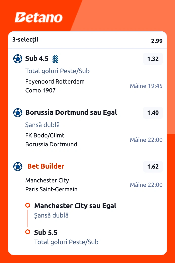 Biletul zilei la Betano din fotbal, 14 octombrie 2026. Cota 3 din Champions League