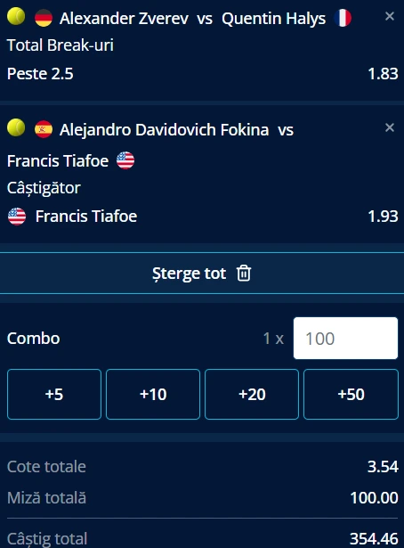 Biletul zilei tenis 11 octombrie 2026