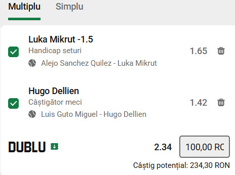 Biletul zilei tenis 16 octombrie 2026