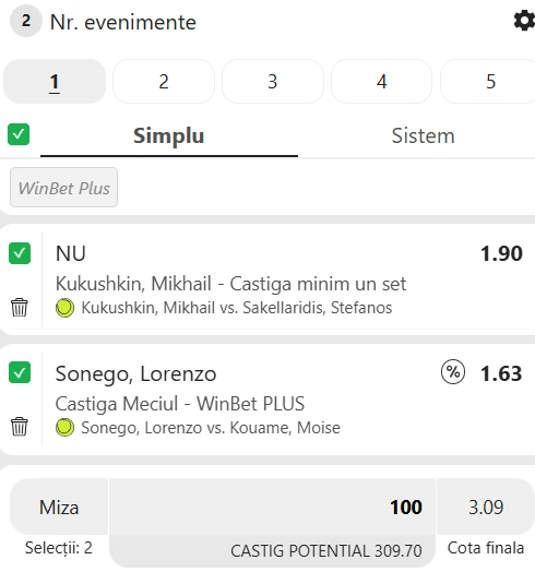 Biletul zilei tenis 19 octombrie 2026