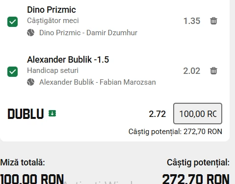 Biletul zilei tenis 21 octombrie 2026 la Unibet