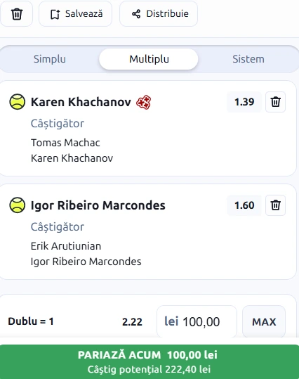Biletul zilei tenis 22 octombrie 2026