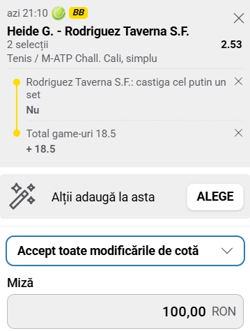 Biletul zilei tenis 23 octombrie 2026