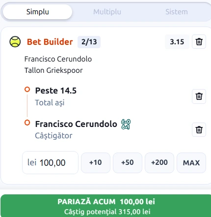Biletul zilei tenis 24 octombrie 2026