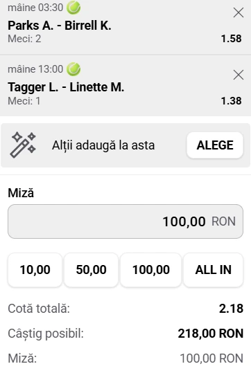 Biletul zilei tenis 29 octombrie 2026