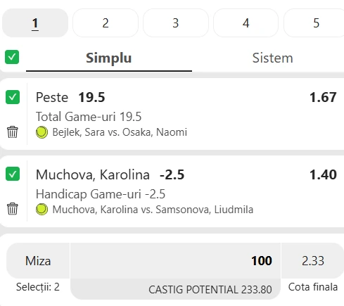 Biletul zilei tenis 4 octombrie 2026 la Winbet