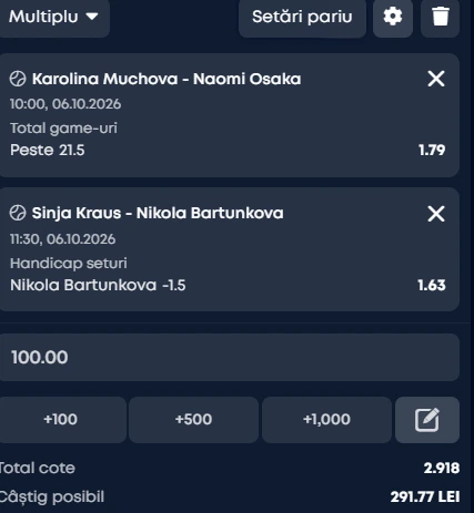 Biletul zilei tenis 6 octombrie 2026