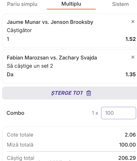 Biletul zilei tenis 8 octombrie 2026
