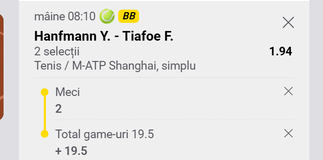 Cota 2 din Tenis 09 octombrie 2026 de la ATP Shanghai la Fortuna