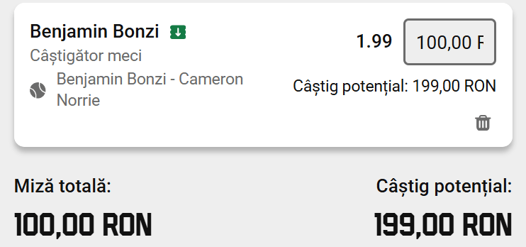 Cota 2 din Tenis 20 octombrie 2026 de la ATP Lyon Open la Unibet