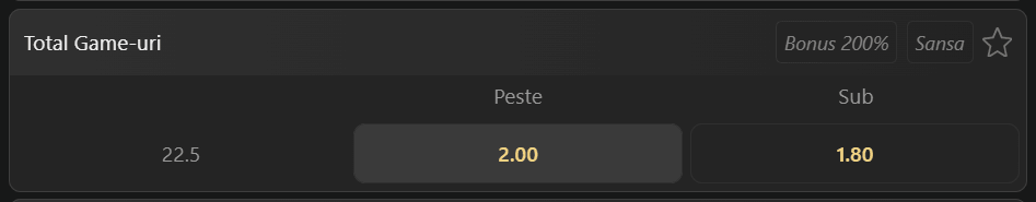 Cota 2 din Tenis 22 octombrie 2026 de la ATP Lyon Open la WinBet