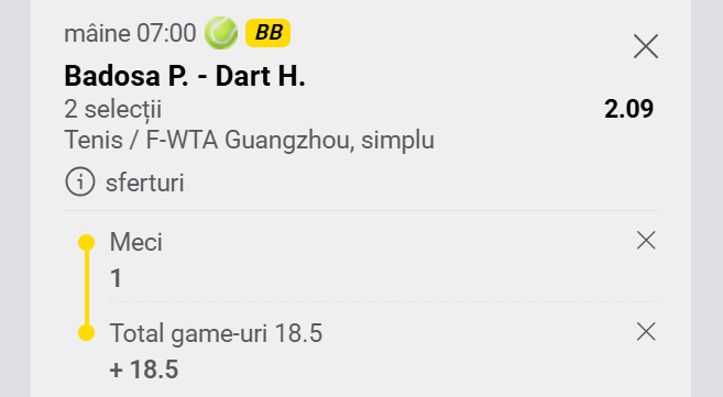 Cota 2 din Tenis 30 octombrie 2026 de la WTA Guangzhou Open la Fortuna