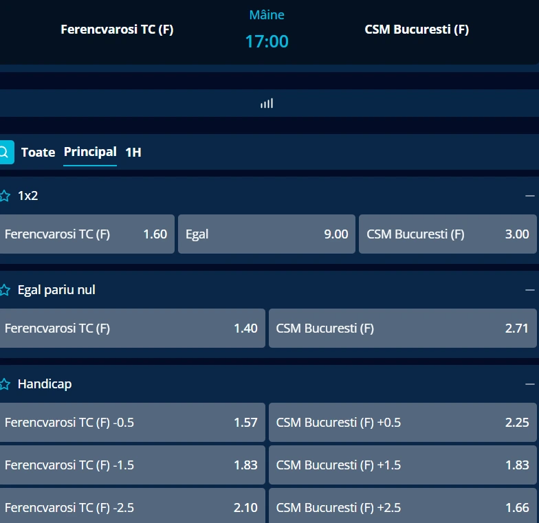 Cote Pariuri Ferencvaros vs CSM București