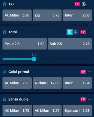 Cote pariuri AC Milan vs Inter Milan la Mr Bit