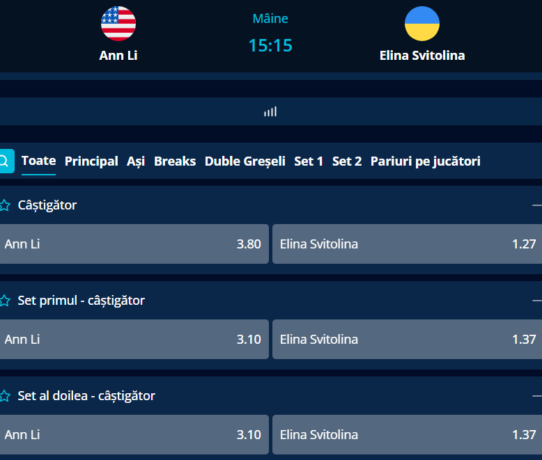 Cote pariuri Ann Li vs Elina Svitolina
