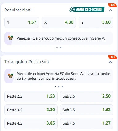 Cote pariuri Atalanta vs Venezia la Betano