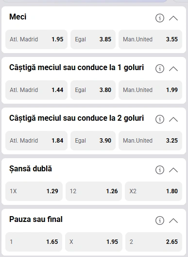 Cote pariuri Atletico Madrid vs Manchester United la Fortuna