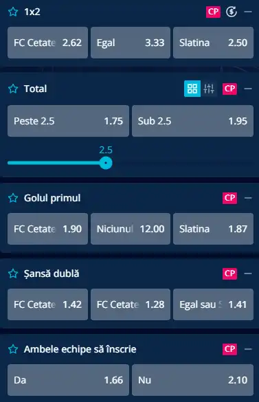 Cote pariuri Cetatea Suceava vs CSM Slatina la Mr Bit