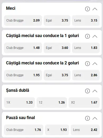 Cote pariuri Club Brugge vs Lens la Fortuna