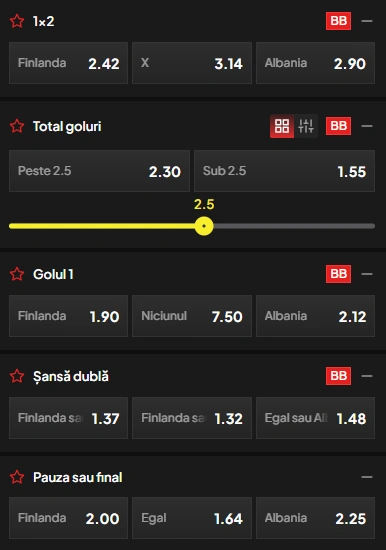 Cote pariuri Finlanda vs Albania la TopBet