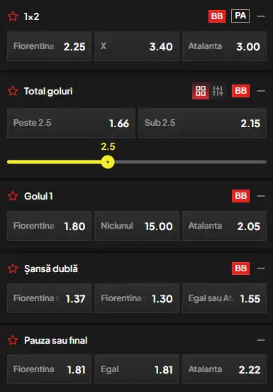 Cote pariuri Fiorentina vs Atalanta la TopBet