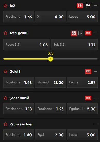 Cote pariuri Frosinone vs Lecce la TopBet