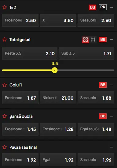 Cote pariuri Frosinone vs Sassuolo la TopBet