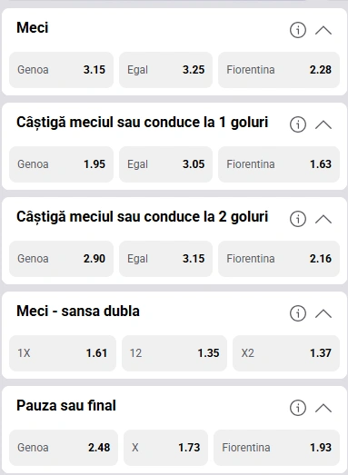 Cote pariuri Genoa vs Fiorentina la Fortuna