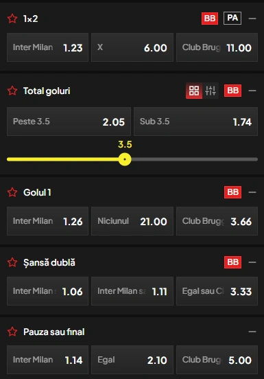 Cote pariuri Inter Milan vs Club Brugge la TopBet