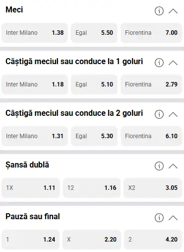 Cote pariuri Inter Milan vs Fiorentina la Fortuna