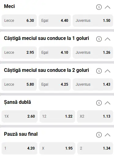 Cote pariuri Lecce vs Juventus la Fortuna