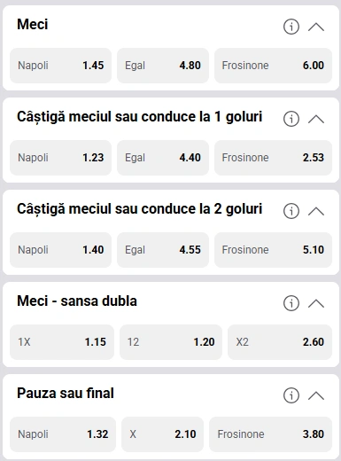 Cote pariuri Napoli vs Frosinone la Fortuna