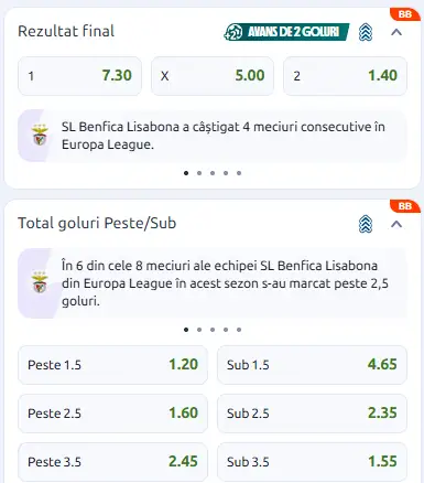 Cote pariuri Omonia Nicosia vs Benfica la Betano