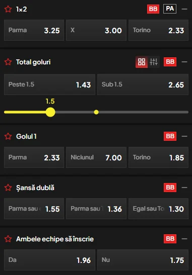 Cote pariuri Parma vs Torino la TopBet