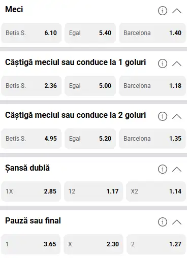 Cote pariuri Real Betis vs Barcelona la Fortuna